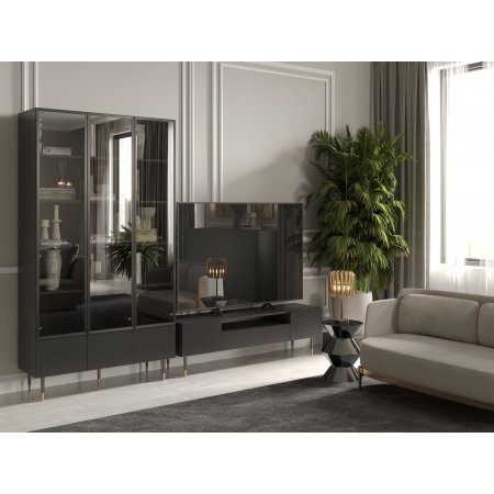 Komoda 180 cm  pod TV ryflowane fronty 4D IMPRES pistacjowa zieleń